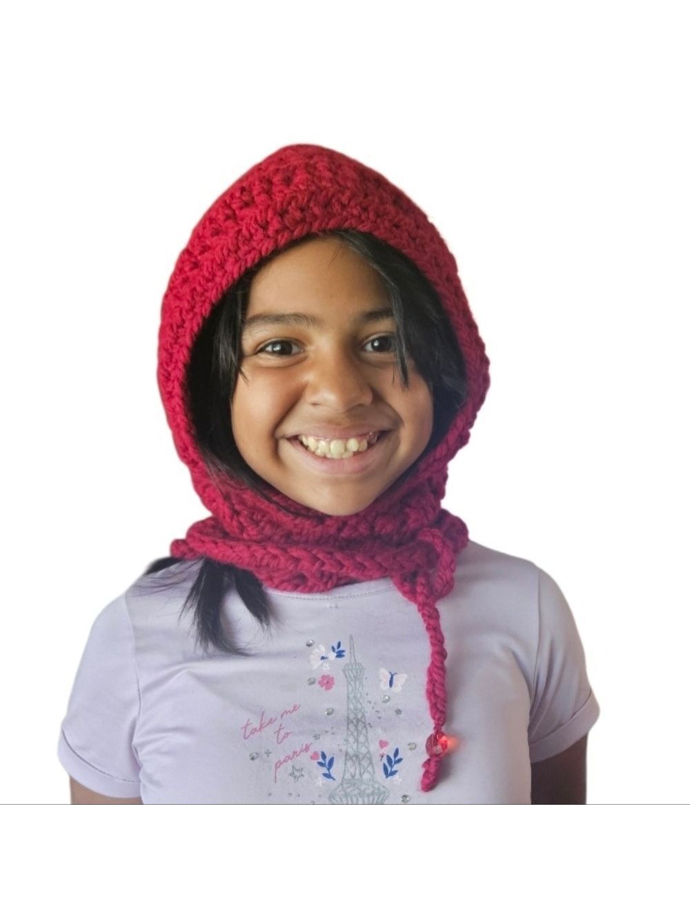 Handmade Red Wool Blend Crochet Balaclava Kids Hood